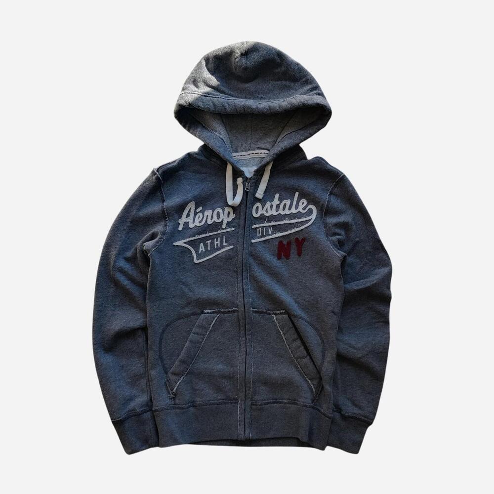 y2k Aeropostale spellout grey zip up hoodie